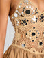 Thelma Crochet Dress Metallic Honey Beige