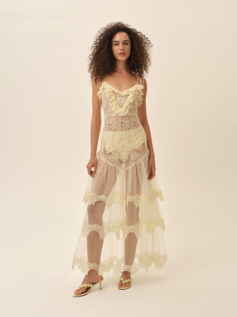 cream lace maxi dress Perdita Long Sleeve | | Womens Contributing to a cleaner environment Adeline Lace Maxi Dress Vintage