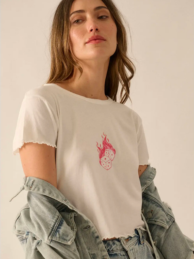 Heart Dice Cropped Lettuce Edge Graphic Baby Tee Ivory