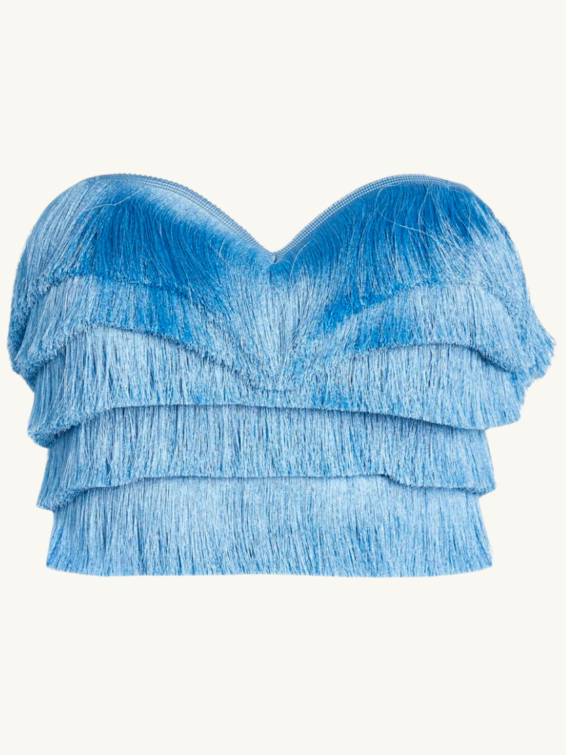 Fringe Sweetheart Cropped Top Sky
