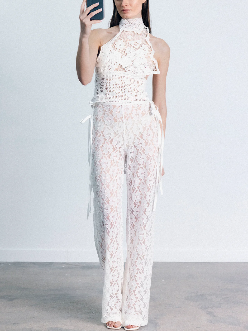 Strappy Lace White Trousers L