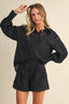 Eyelet Bishop Sleeve Shirt and Short Set Black