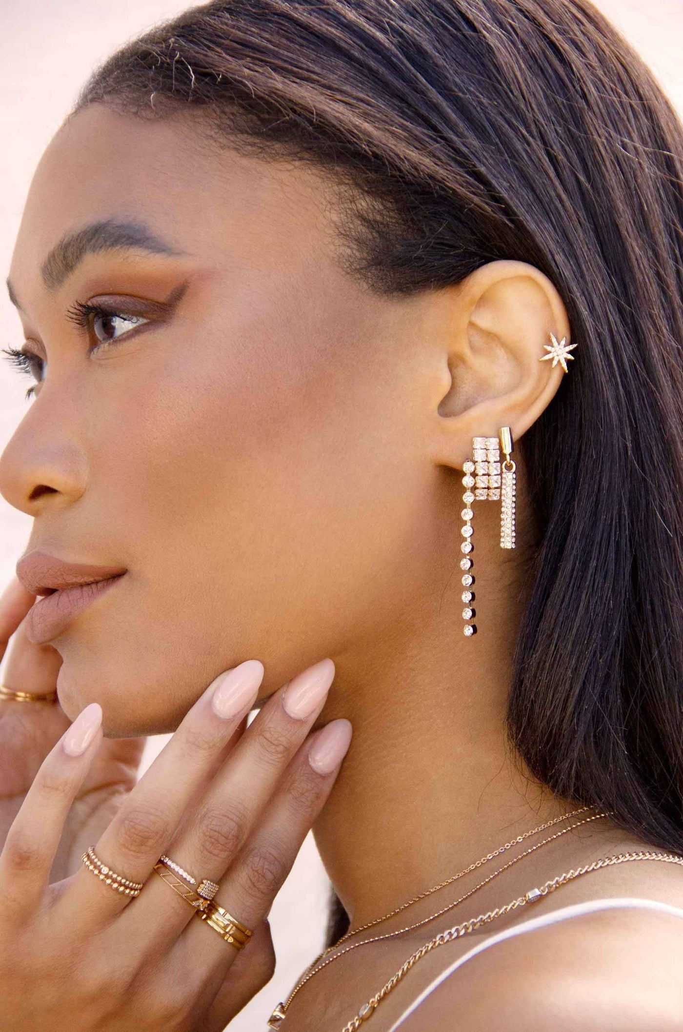Single File Sparkle Plated Earrings Gold