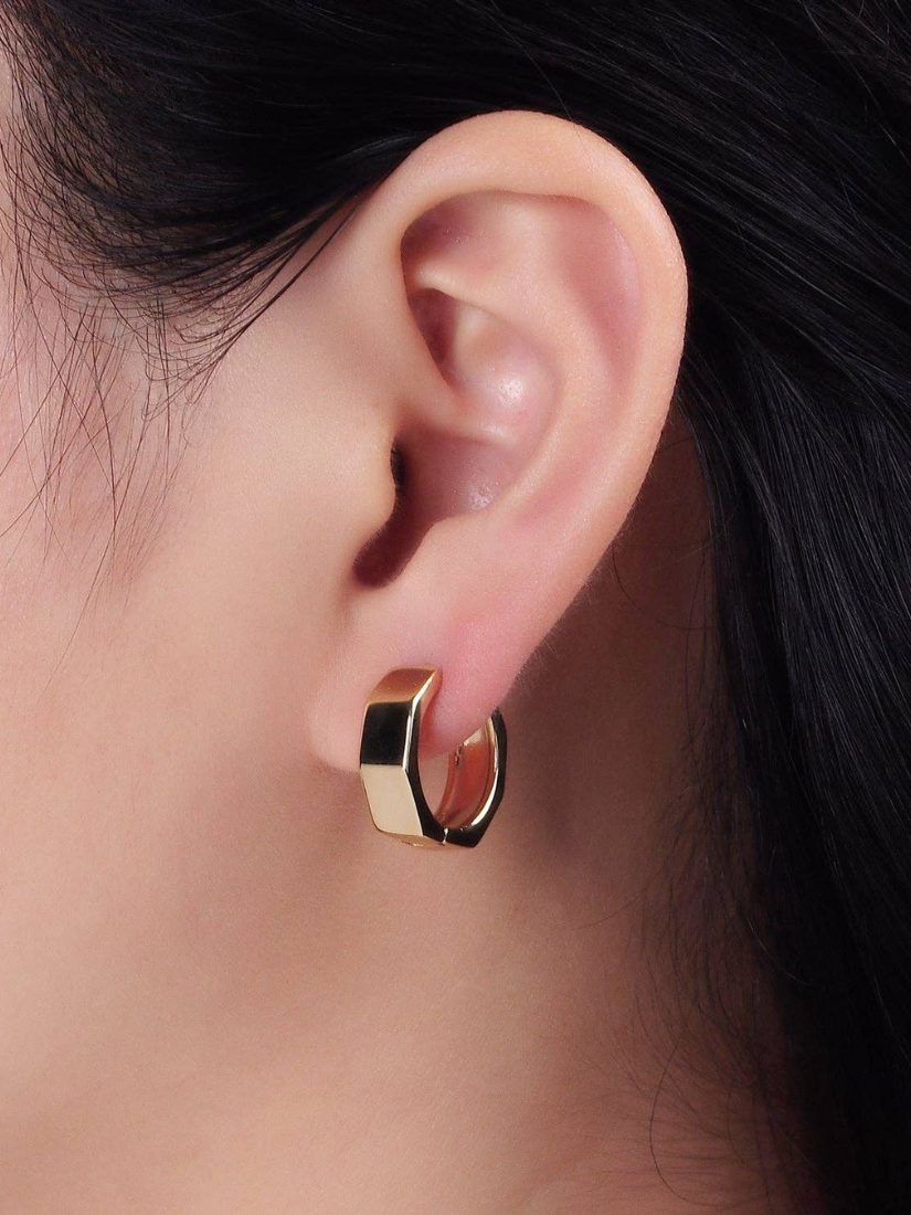 Hexagonal Geometric Huggie Earrings