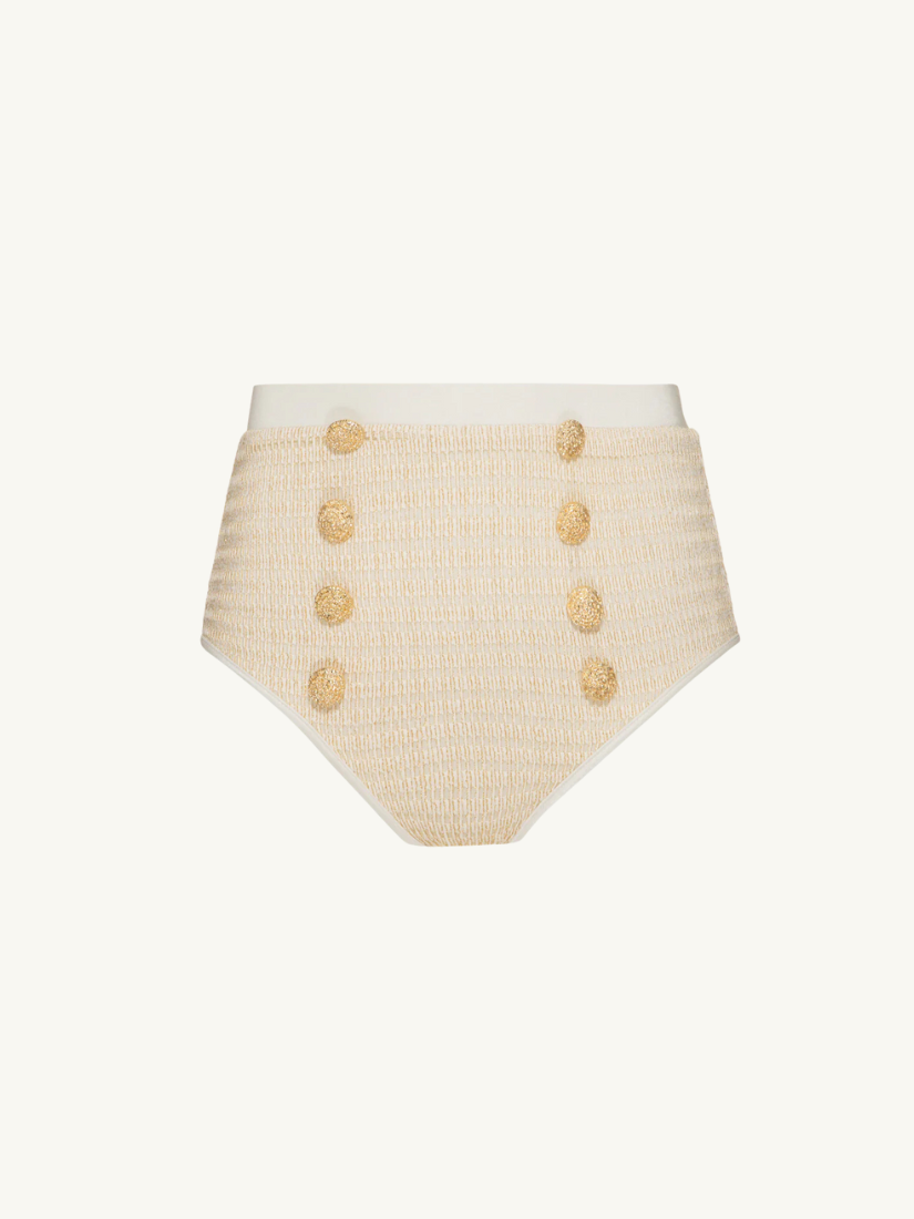 Metallic High Waist Bikini Bottom Off White