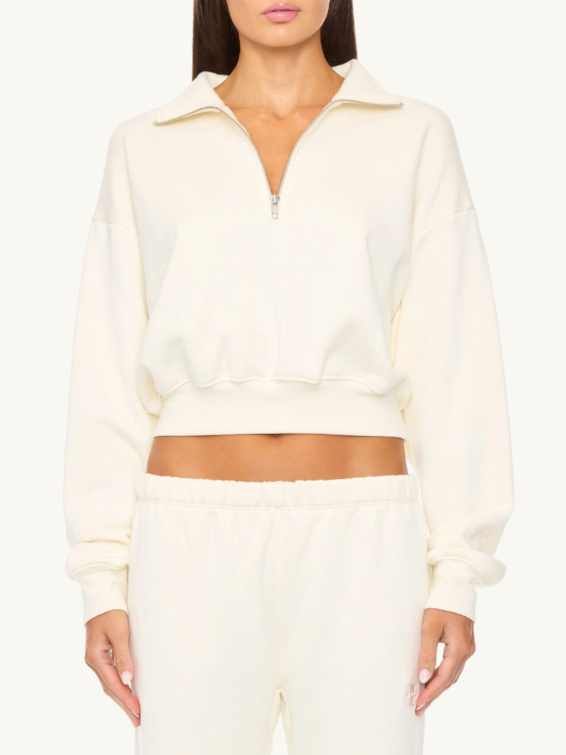 Cropped Half-Zip Sweatshirt Cream