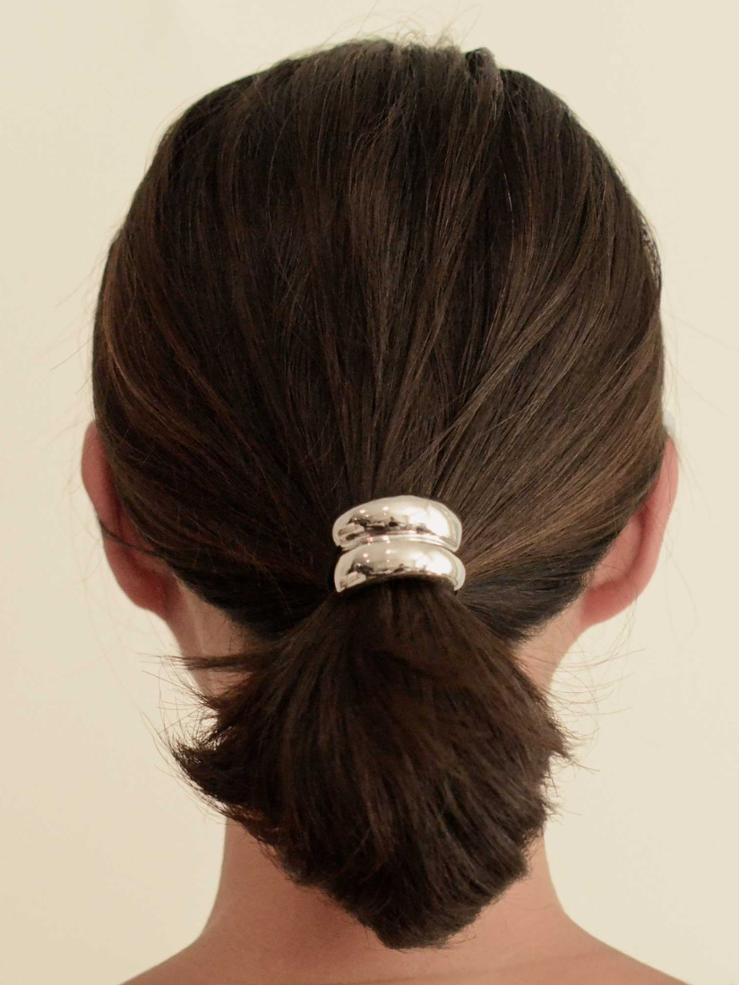 Mini Double Arch Metal Ponytail Hair Tie | Silver