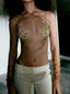 Eyelet Fine Strap Triangle Top Caramello