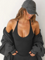 V Neck Racerback Tank Black Rib