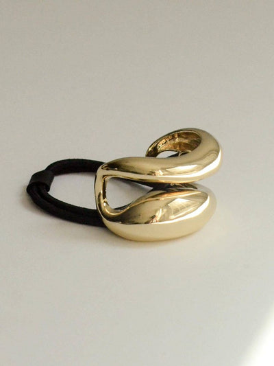 Wide Sculptured Metal Ponytail Hair Tie Gold