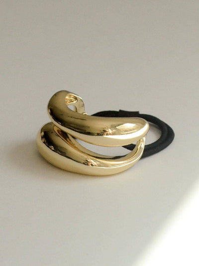 Wide Sculptured Metal Ponytail Hair Tie Gold