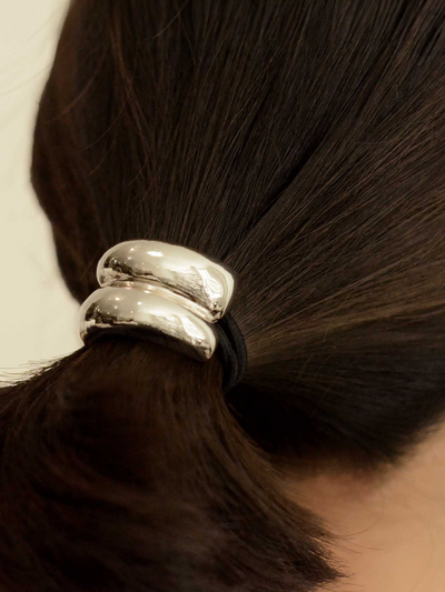 Mini Double Arch Metal Ponytail Hair Tie | Silver