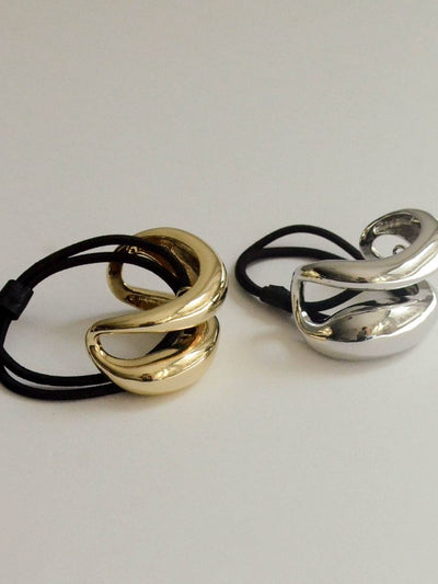 Wide Sculptured Metal Ponytail Hair Tie Gold