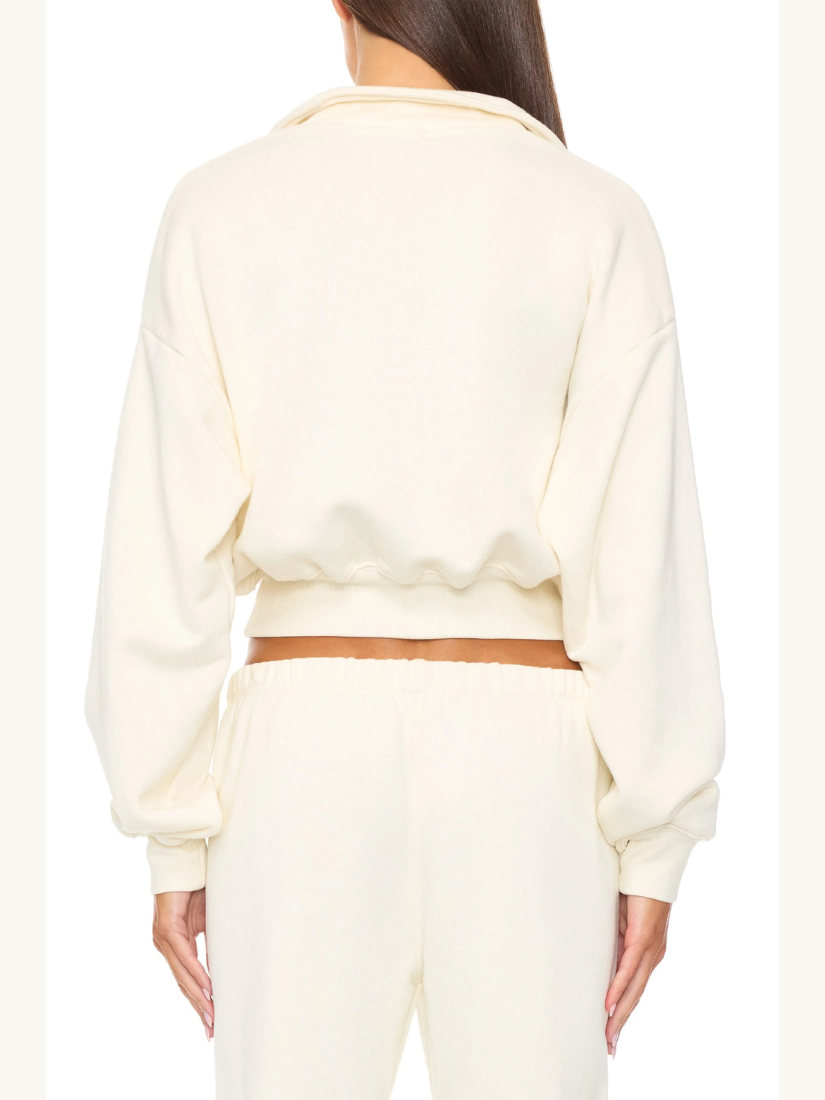 Cropped Half-Zip Sweatshirt Cream