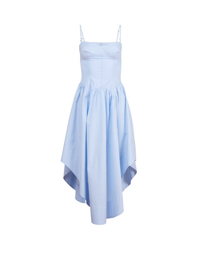 Poplin Cupped Midi Dress Stripe Sky