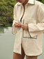 Long Sleeve Button-Up Shirt Ivory/Green