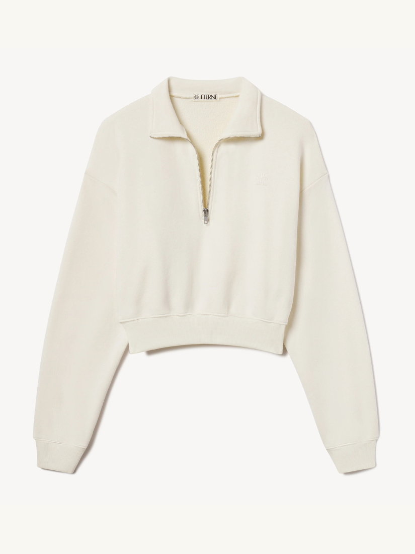 Cropped Half-Zip Sweatshirt Cream