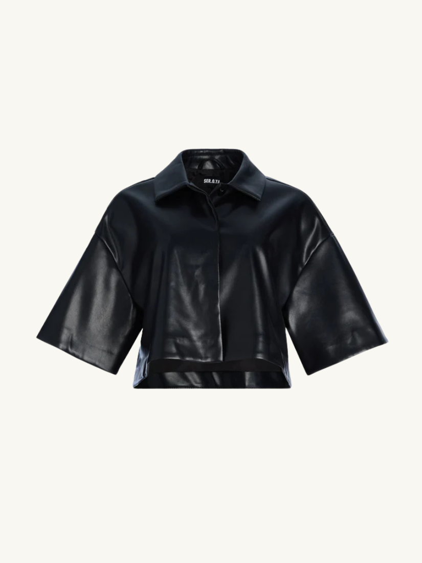 Adi Faux Leather Cropped Jacket Black