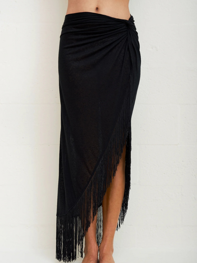 Fringed Sarong Skirt Black