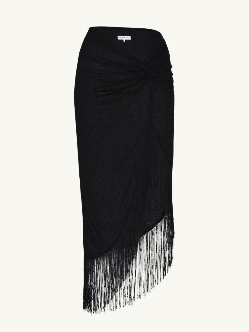 Fringed Sarong Skirt Black