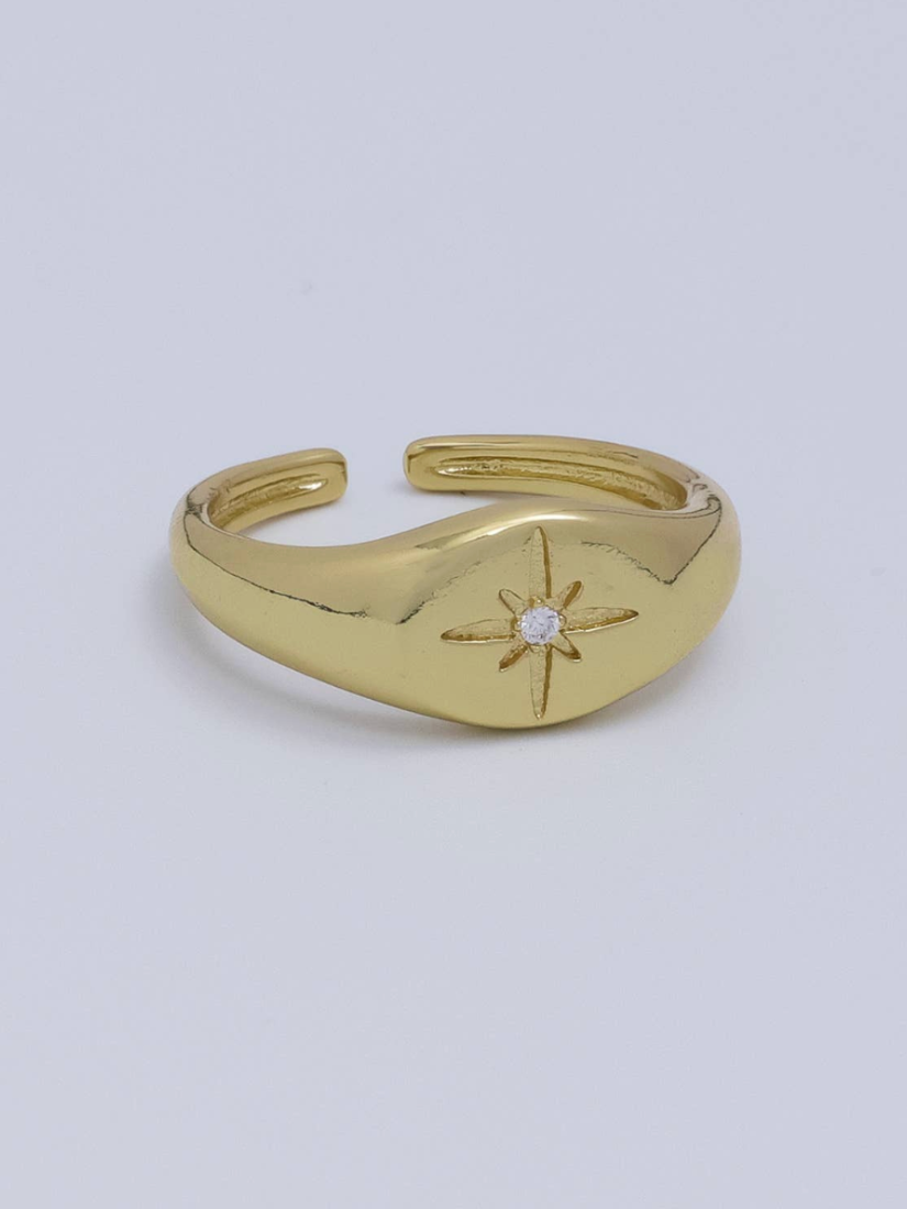 24K Gold Filled CZ Celestial North Star Signet Ring