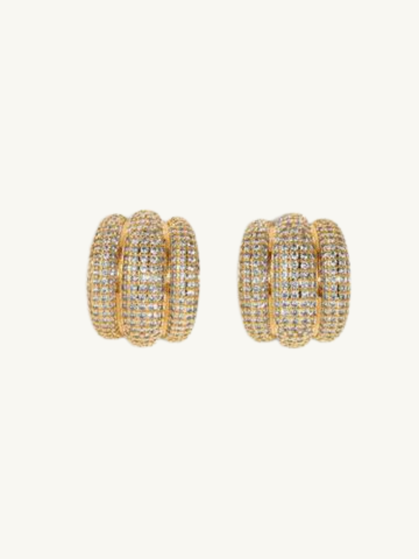 Pave Elsa Shield Earrings Gold