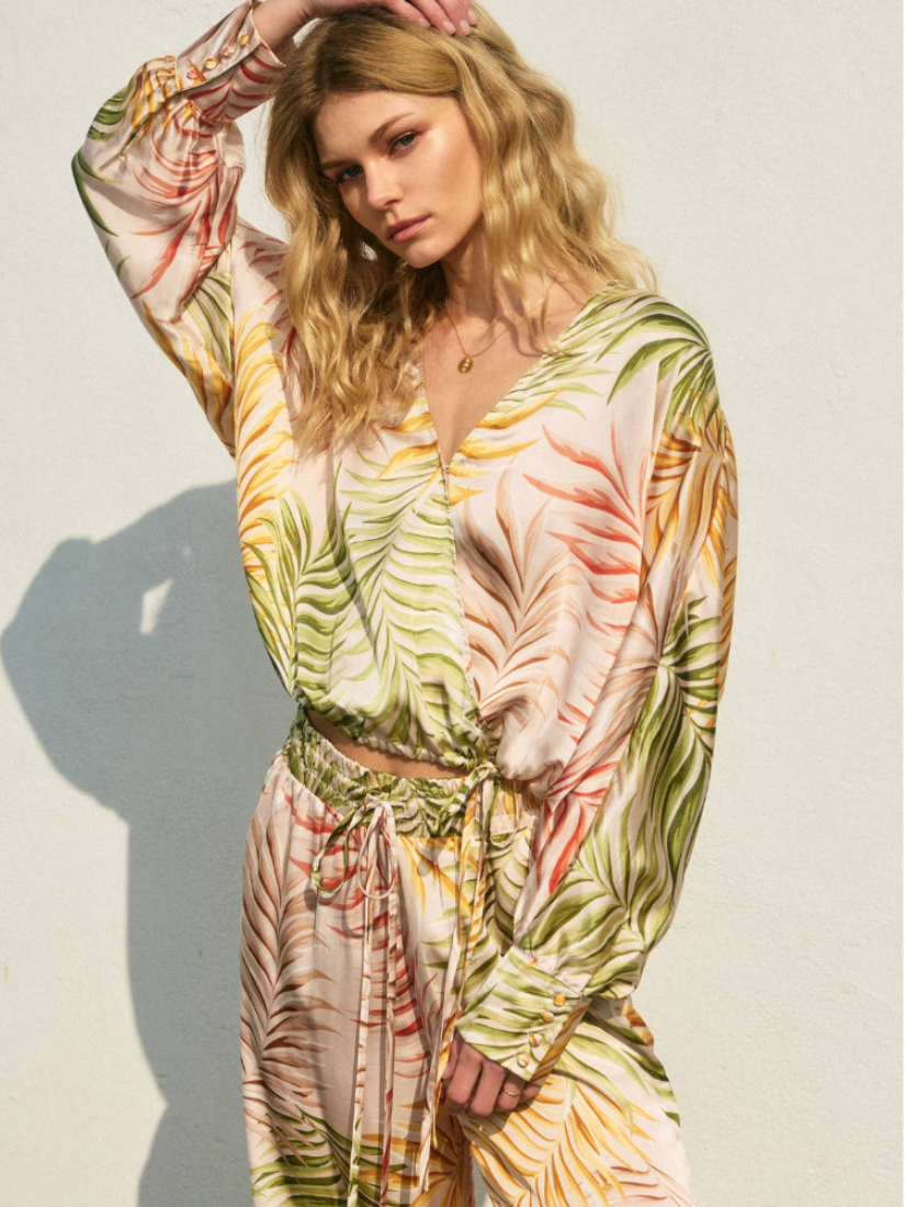Sunkiss Surplice Top + Pant Set Desert Palm