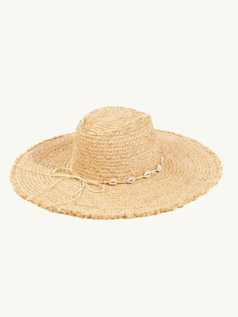 Straw Braid Cowrie Shell Sun Hat Natural