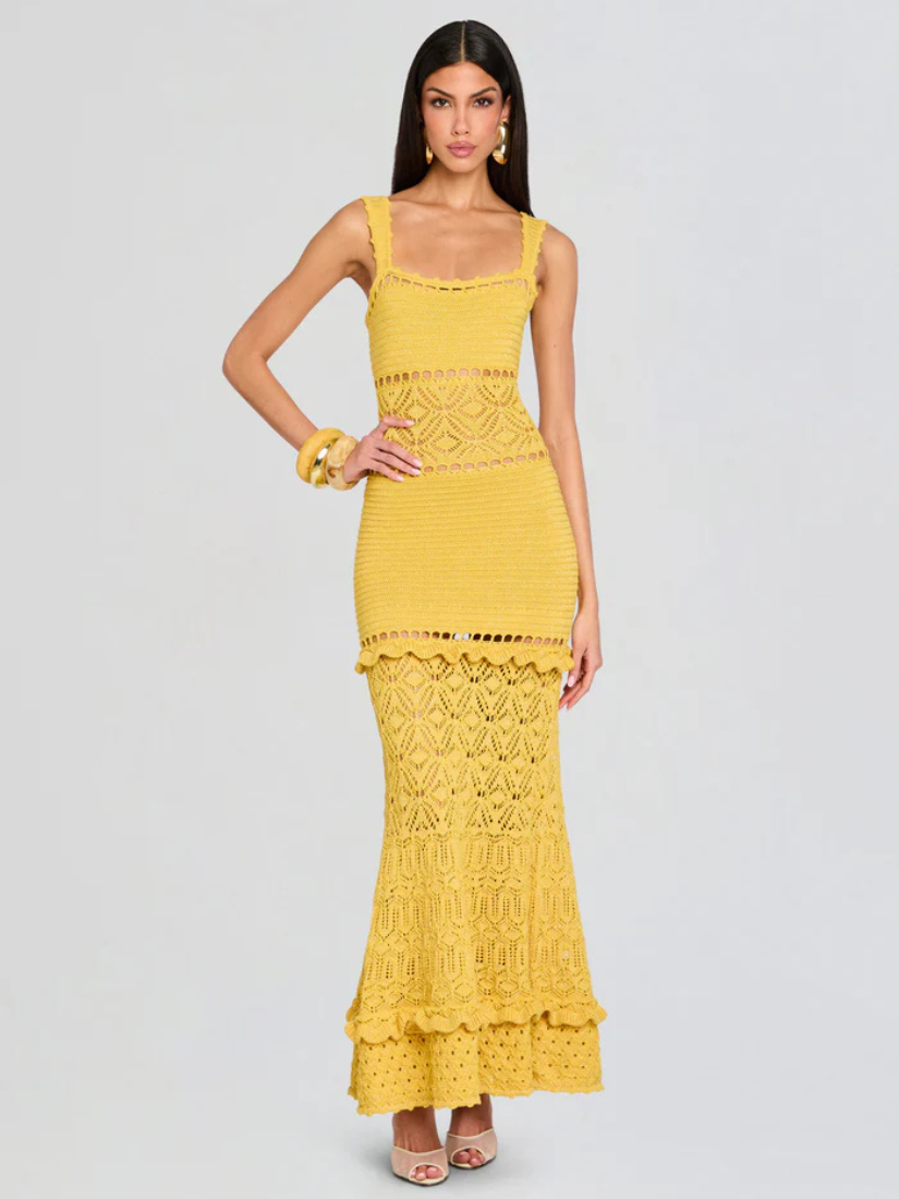 Winona Crochet Dress Gold