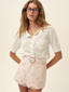 Heart Eyelet Denim Skort Pink