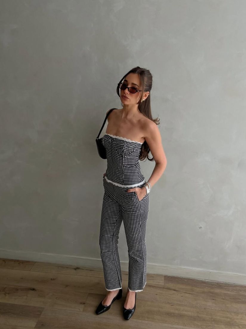 Crop Straight Pant Black Gingham