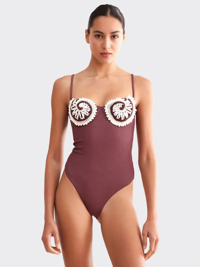 Merian Knit Embroidered Swimsuit Brown