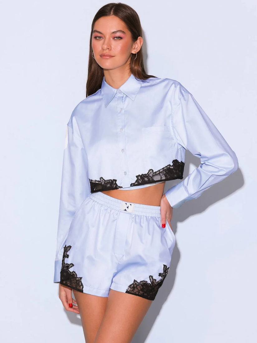 Lace Poplin Cropped Button Down