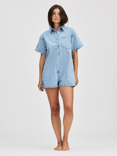 Light Wash Short Sleeve Denim Romper