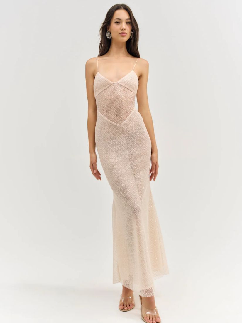 Kate Sequin Maxi Dress Nude
