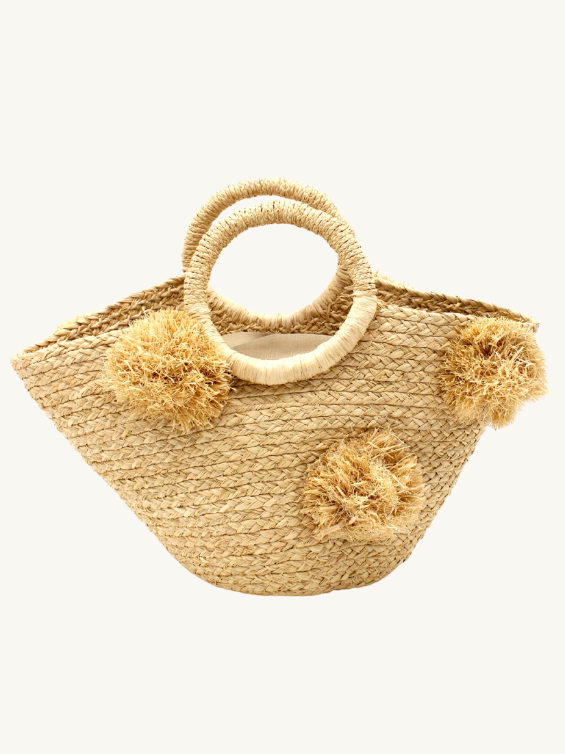 Phi Phi Straw Basket with Raffia Poufs Natural