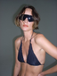 Plissé Silk Triangle Top Black