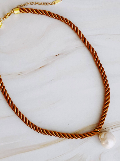 Satin Rope Baroque Pearl Necklace Brown