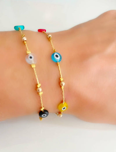 Colourful Chain Evil Eye Bracelet Gold Plated