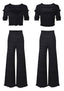 SET189 Ruffled Knit Crop Top & Flared Pants Summer Set