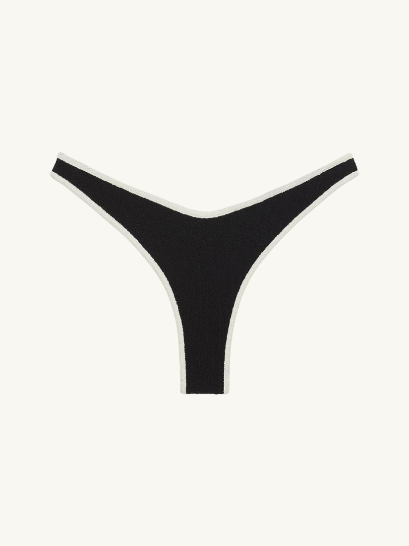 Black Terry Rib Thong Bikini Bottom