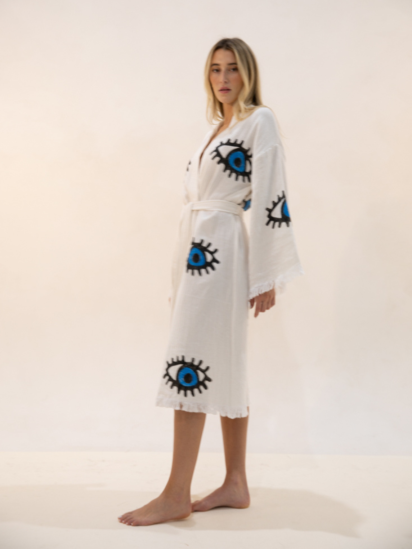 Blue Evil Eye Long Kaftan Kimono