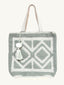Boho Woven Pom Pom Tote Bag Gray