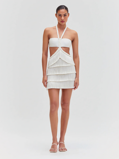 Jersey Sands Braided Mini Dress Off White