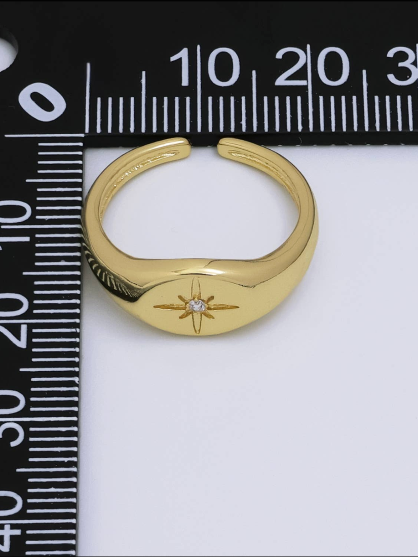 24K Gold Filled CZ Celestial North Star Signet Ring