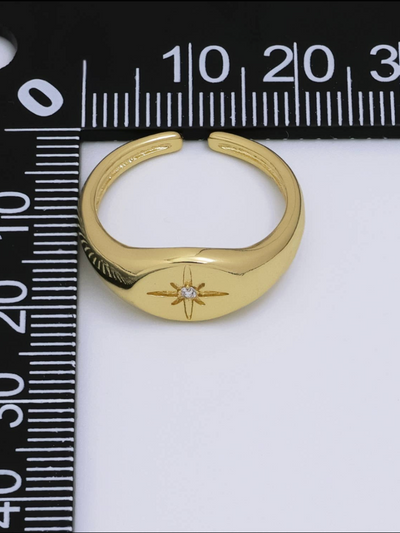 24K Gold Filled CZ Celestial North Star Signet Ring