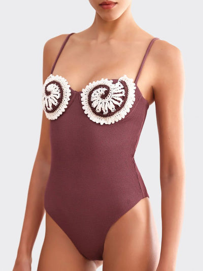 Merian Knit Embroidered Swimsuit Brown