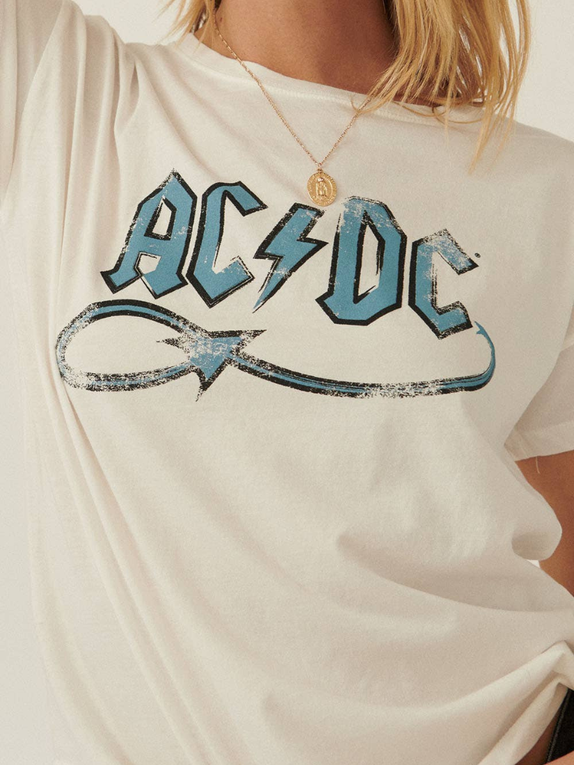 AC/DC Devil Tail Logo Vintage-Print Graphic Tee Ivory