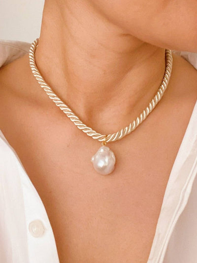 Satin Rope Baroque Pearl Necklace: Cream