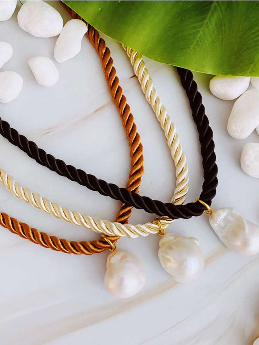 Satin Rope Baroque Pearl Necklace Brown